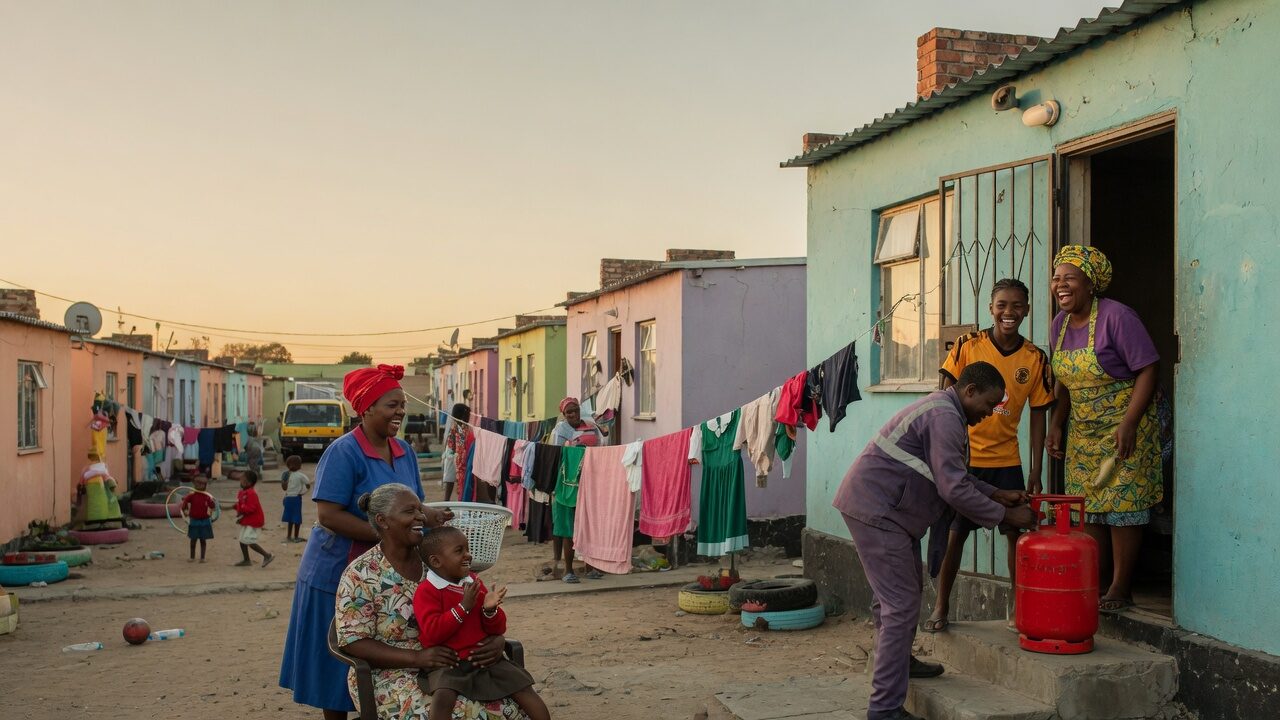 Happy neighbours in a Cape Town township as gas is delivered to their door